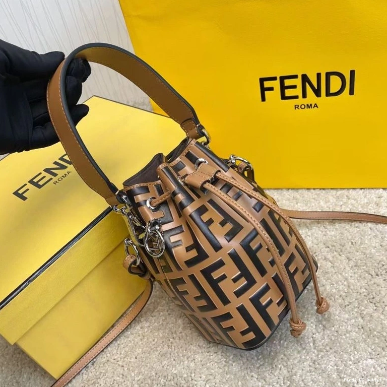 Affordable HOT Bag Motif Bucket FF Leather In Fendi Mon Tresor Mini Khaki Calf 0813